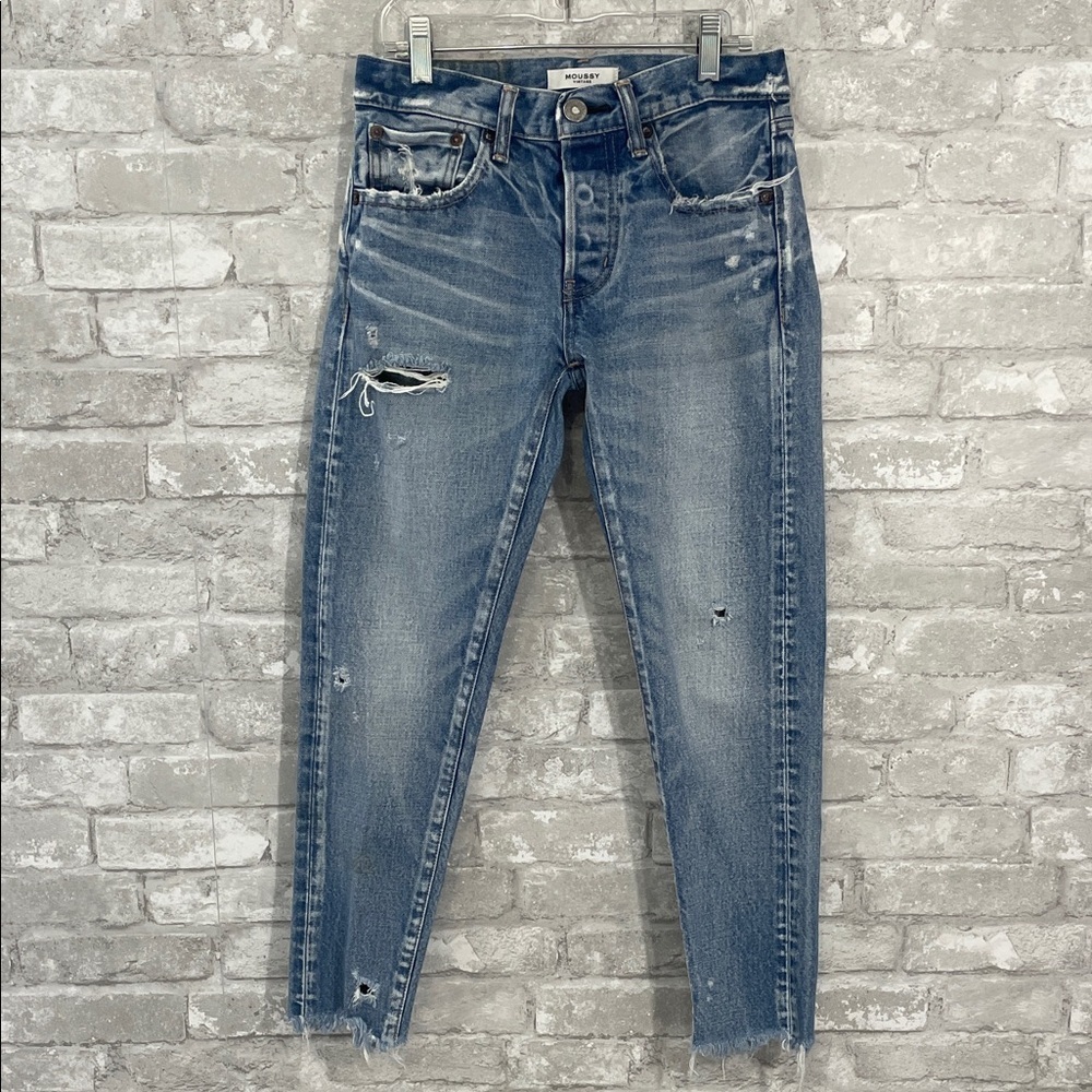 Moussy Vintage Blue Distressed Cropped Jeans